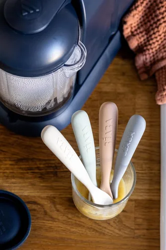 Vista 3 de BEABA First Stage - Juego de cucharas de alimentación para bebés, cucharas originales de silicona de punta suave para bebés, aptas para encías, sin