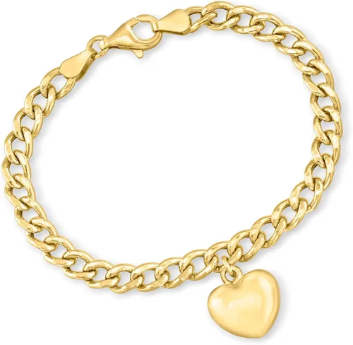 Vista 3 de Ross-Simons Italian 18kt Gold Over Sterling Puffed Heart Curb-Link Bracelet