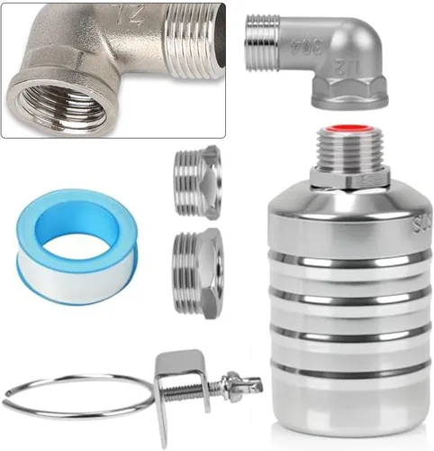 Vista 4 de FABULETTA Válvula de flotador de acero inoxidable 304 con adaptador - para control automático del nivel de agua