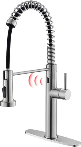 Vista 9 de Fapully Grifo de cocina sin contacto con rociador extraíble, sensor negro y dorado, grifo comercial de fregadero de cocina de una sola manija