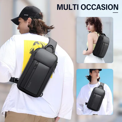 Vista 6 de Tfro & Cile Bolso bandolera para hombre, bolsos cruzados, mochilas de hombro, mochila casual, mochila de pecho negro para senderismo montar