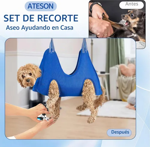 Vista 6 de Hamaca de aseo para mascotas para perros y gatos pequeños – Eslinga para recortar uñas con cortaúñas, lima de uñas y tijeras – Arnés de aseo