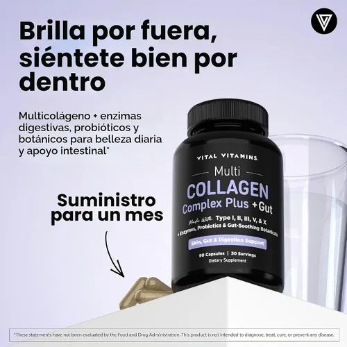 Vista 2 de Vital Vitamins Complejo de colágeno múltiple Plus + intestino, probióticos