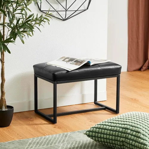 Vista 3 de Glitzhome Banco otomano, sillas modernas de piel sintética con marco de metal, taburete de maquillaje, taburete acolchado para sala de estar Negro
