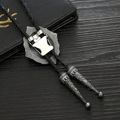 Vista 60 de Jeilwiy Corbata de bolo para hombre, corbata de vaquero occidental, collar de corbata de bolo dorado, corbata de cuero, corbata de Halloween