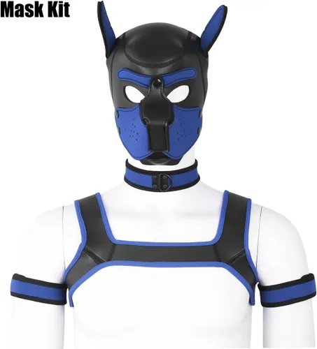 Vista 6 de Máscara de neopreno de cara completa para cachorro, capucha extraíble, máscara de Halloween (azul, máscara)