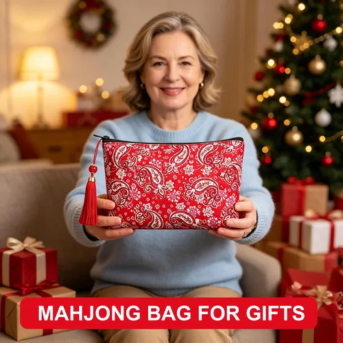 Vista 9 de Mahjong - Bolsas de azulejos con cremallera, bolsa Mahjong para azulejos Rojo Impreso