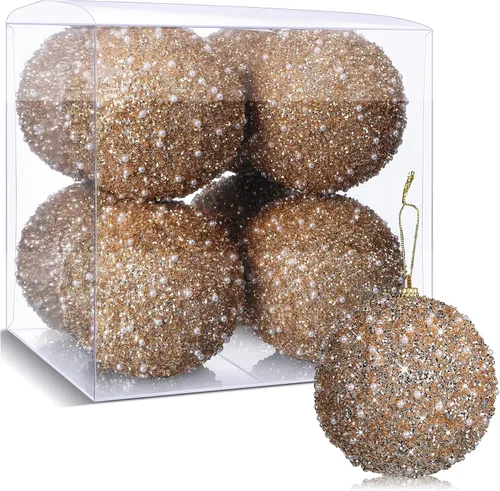 Vista 9 de BBTO 8 adornos de bola para árbol de Navidad, adornos de espuma con lentejuelas con purpurina, decoraciones para colgar para Navidad, boda, fiesta