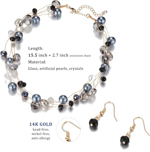 Vista 7 de Collar de perlas de oro con cuentas, collar de perlas de varias hebras, collar de cuentas de disfraces, joyería de regalo de cumpleaños para mujer