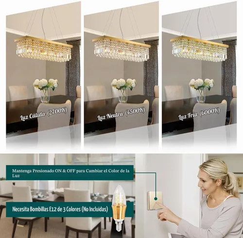 Vista 6 de Siljoy Candelabro de Cristal Moderno de 6 Luces Rectangular Dorado K9 Candelabro de Cristal en Forma de Gota de Lluvia para Comedor, Lámpara
