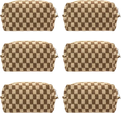 Vista 29 de PAZIMIIK Bolsa de Maquillaje a Cuadros para Bolso Portátil con Cremallera, Estuche Pequeño de Cosméticos para Accesorios de Viaje, Azul Ártico