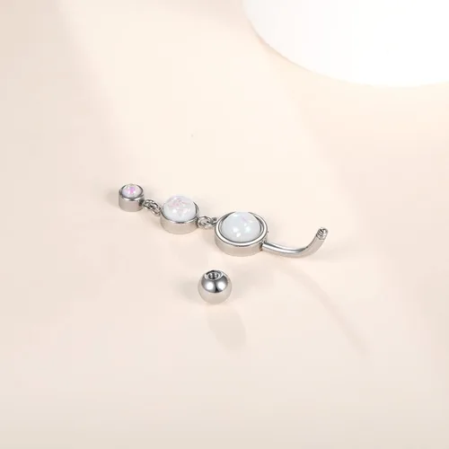 Vista 2 de Aumeo 14G Belly Button Rings Stainless Steel Opal Belly Navel Rings Barbell Belly Navel Piercing Jewelry for Women Girls