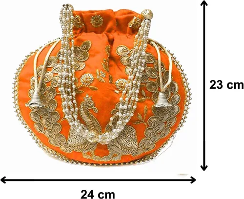 Vista 3 de Bolso de mano bordado de seda con diseño étnico indio, con perlas, con asa de batwa, para mujer