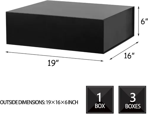 Vista 2 de Caja de regalo negra extragrande de 19 x 16 x 6 pulgadas, enorme caja rectangular plegable con tapa cierre magnético para propuesta de padrino