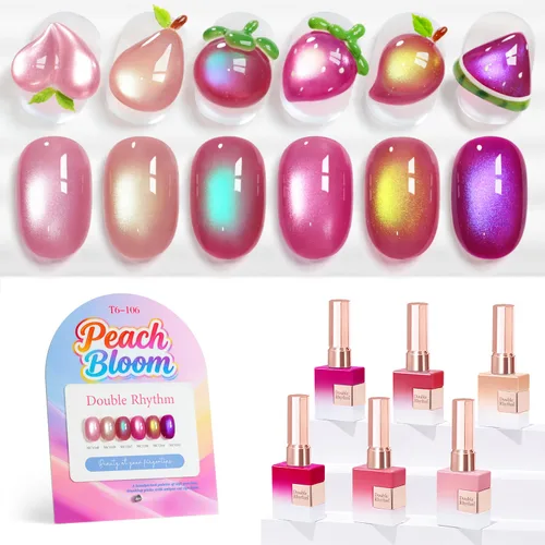 Vista 47 de Double Rhythm - Juego de esmalte de uñas de gel ojo de gato de 6 unidades, mismo color, misma botella, 14.8 ml, brillo con glitter, con imán Aurora