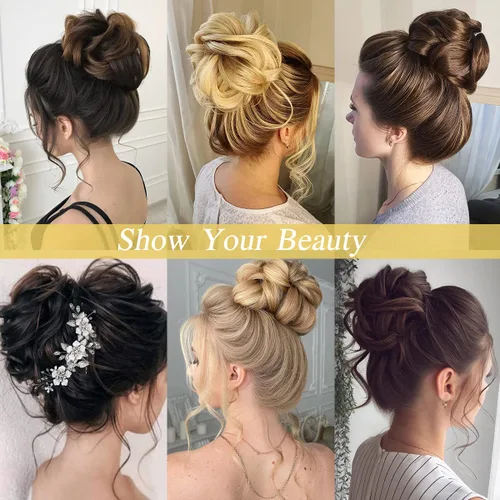 Vista 4 de Pieza de pelo desordenado de moño, piezas de cabello para mujer, extensiones de cabello despeinado, extensiones de cabello ondulado y rizado, cola