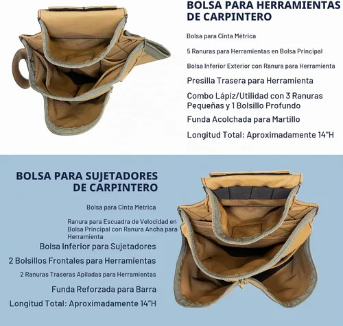 Vista 4 de Occidental Leather Badger Juego de carpintero - Pequeño, Sawdust Sage - 27 bolsillos y portaherramientas - Fabricado en Estados Unidos Serrín Sage