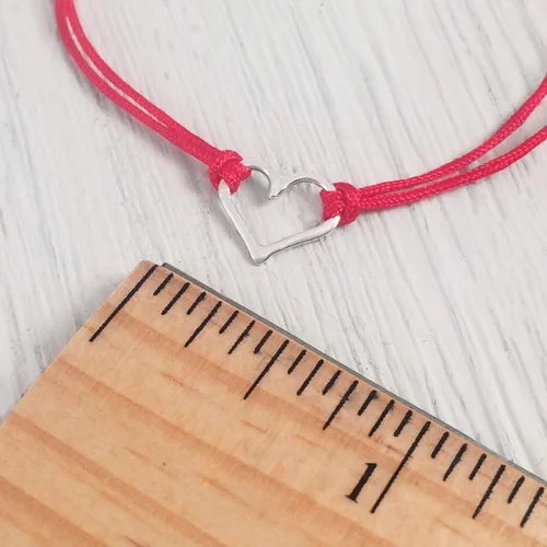 Vista 6 de Pulsera negra de la amistad para mujer, pequeña plata de ley 925 con dije en forma de corazón abierto, hilo ajustable de cordón ajustable, hecho a