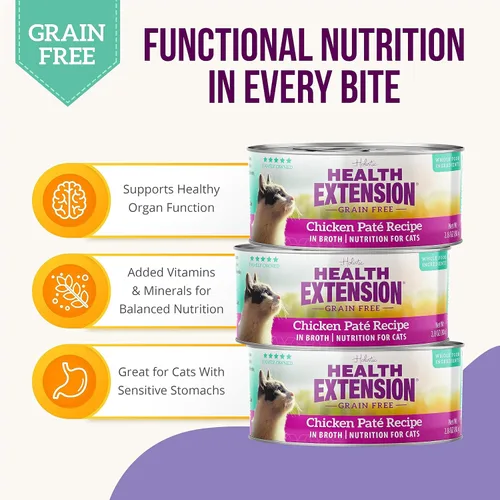 Vista 3 de Health Extension Receta de pollo alimento húmedo para gatos sin granos, 2.8 onzas, fortificado con proteínas esenciales, vitaminas y minerales