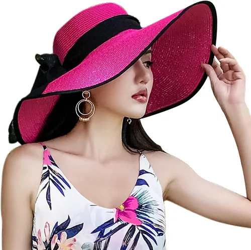 Vista 19 de FSIGOM Sombrero flexible plegable para mujer, sombrero de paja con protección solar de ala ancha, gorra de playa con protección UV de verano