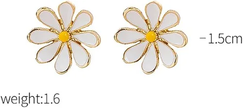 Vista 3 de Aretes de tuerca con diseño de margarita. Bonitos aretes colgantes de crisantemo con diseño de flor de sol para mujer