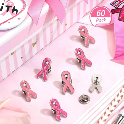 Vista 2 de Broche de solapa para concientización sobre el cáncer de mama, cinta rosa con purpurina, para mujeres y niñas, para recaudación de fondos públicos