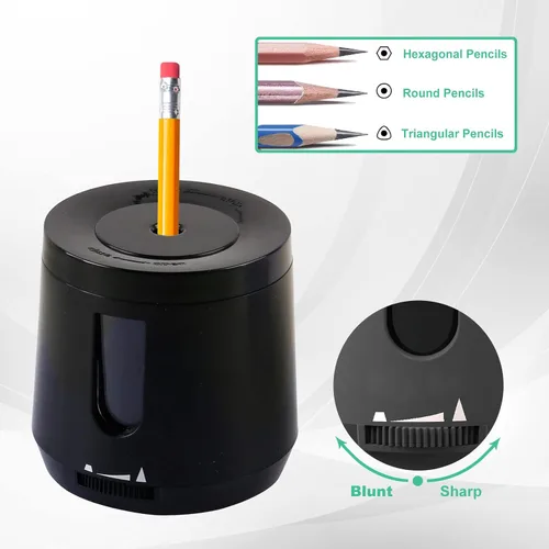 Vista 5 de Bocyteopr Sacapuntas eléctrico automático, funciona con USB y pilas, afilado ajustable para lápices de colores (0.23-0.31 pulgadas), para escuela