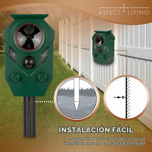 Vista 6 de Repelente animal ultrasónico solar al aire libre, sensor de movimiento