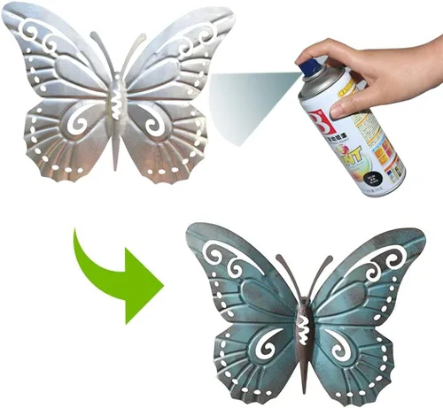 Vista 2 de Superdream Arte decorativo de pared decorativo de mariposa de metal 3D inspirado en la naturaleza para colgar en interiores o exteriores