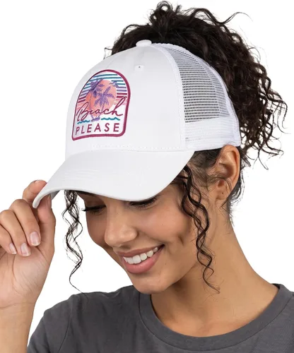 Vista 12 de Funky Junque Gorra de béisbol con cola de caballo cruzada, gorra de malla