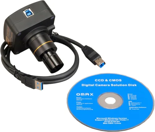 Vista 6 de OMAX Microscopio compuesto trinocular M837ZL-A191BOIL‑C180U3 40X–2500X con objetivo de inmersión en aceite, iluminación LED y cámara digital USB 3.0