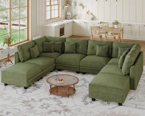 Vista 58 de LLappuil Sofá seccional modular con asientos de almacenamiento, sofá seccional convertible modular en forma de U de pana para sala de estar, sofá