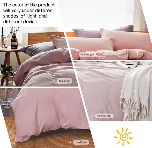 Vista 3 de Dreaming Wapiti - Funda de edredón individual de microfibra lavada rosa, juego de funda de edredón de color liso, suave y transpirable con cierre