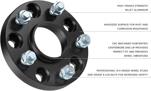 Vista 3 de 2 separadores de rueda – Patrón de pernos de 5 X 114.3 mm - 64.1 mm de diámetro., 25mm (1"), Negro