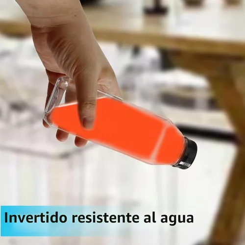 Vista 5 de 6 botellas de plástico de 16 onzas con tapas, reutilizables, transparentes, a granel, con tapas negras resistentes a manipulaciones, para jugos