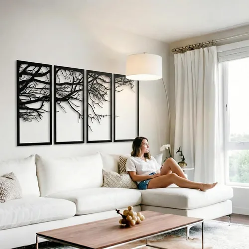 Vista 2 de DEKADRON Arte de pared de metal, árbol de la vida, 4 piezas, letrero de árbol, decoración de pared, decoración de interiores, regalo de inauguración