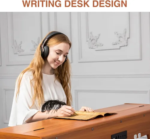 Vista 3 de UISCOM Piano Digital Ponderado de 88 Teclas - Piano Eléctrico de Escritorio de Madera se Transforma Entre Escritorio y Tocador - Teclado Progresivo