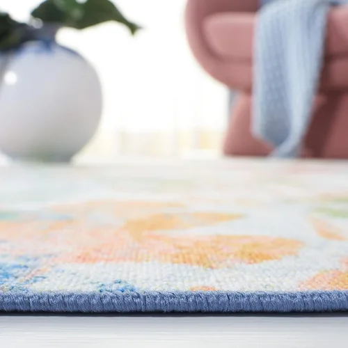 Vista 6 de SAFAVIEH Colección de pinceles de pintura para alfombras lavables, 4 pies 4 pulgadas x 6 pies, azul marino y naranja, antideslizante y fácil