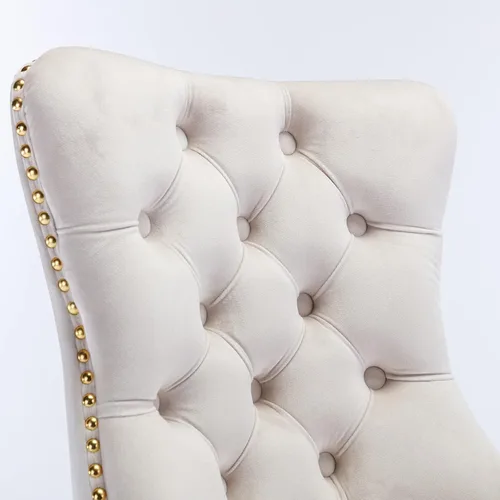 Vista 5 de Silla de escritorio de terciopelo, silla de tocador de altura ajustable con ruedas, cómoda silla de escritorio con respaldo de ala, ribete