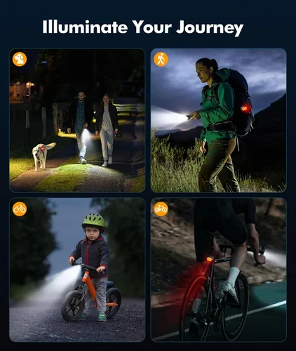 Vista 7 de Zewdov High Lumen Super Bright Bike Lights for Night Riding, Adjustable Modes Bicycle Lights Front and Rear, Rechargeable & IP65 Waterproof Bike