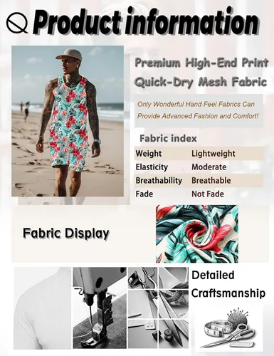 Vista 5 de JoZorro Conjunto de camiseta sin mangas con estampado floral para hombre, camiseta deportiva casual con estampado de lujo, ropa deportiva hawaiana