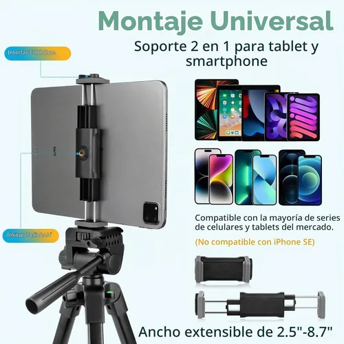 Vista 3 de Aureday - Soporte para trípode de teléfono, trípode extensible de 64" para celular y cámara con control remoto inalámbrico y soporte para teléfono
