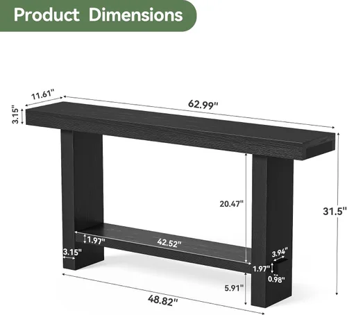 Vista 10 de Mesa consola de madera maciza de 63 pulgadas, mesa de entrada estrecha de 2 niveles para pasillo, entrada, sala de estar, detrás del sofá