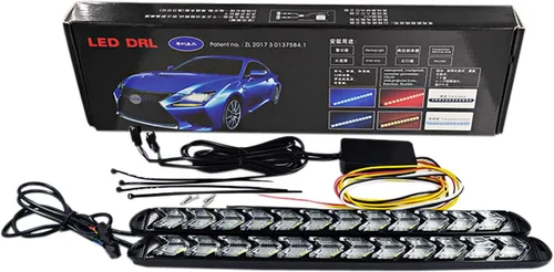 Vista 2 de SOCAL-LED LIGHTING Tiras LED DRL de Flecha con Función de Giro 10" (25cm) 12V, Luces de Giro Intermitentes Secuenciales de Doble Color Ámbar Blanco
