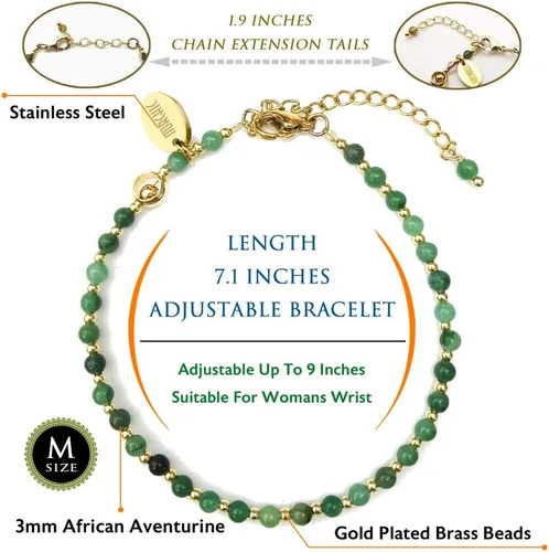 Vista 2 de Morchic - Pulsera ajustable de pulgadas para mujer, con mini cuentas de gemas naturales, serie de dijes de gemas de energía, regalo de cumpleaños