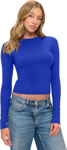 Vista 15 de Natural Uniforms Camiseta Baby Tee Crop Top de Manga Larga Y2K Súper Suave y Súper Elástica para Mujeres Blanco