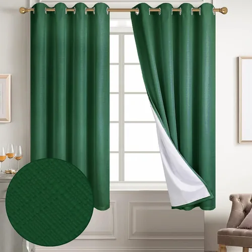 Vista 61 de Diraysid Cortinas 100% opacas de lino beige para dormitorio, con ojales, aislamiento térmico, cortinas de oscurecimiento de habitación