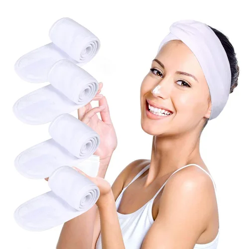 Vista 10 de Diademas faciales de spa, 4 piezas, maquillaje, ducha, baño, diadema deportiva, toalla elástica de tela de rizo con cinta mágica (negro)