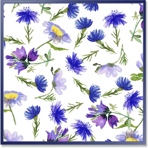 Vista 53 de DesignQ Lienzo enmarcado tradicional con flores silvestres azules con hojas verdes II