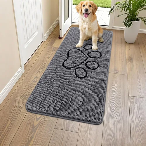 Vista 237 de Smiry Tapete para puerta de perro para patas fangosas, absorbente y Gris y negro